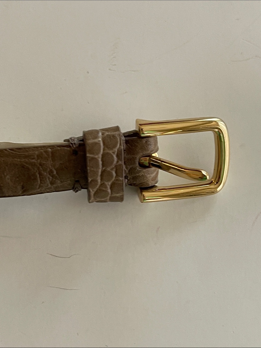 Talbots Slim Taupe Leather Belt with Gold Buckle - Picture 2 of 5
